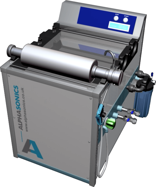 Image of the Alphansonic Megan Standing floor model anilox cleaning system with Tank Widths Available from 9.8" to 13.7"